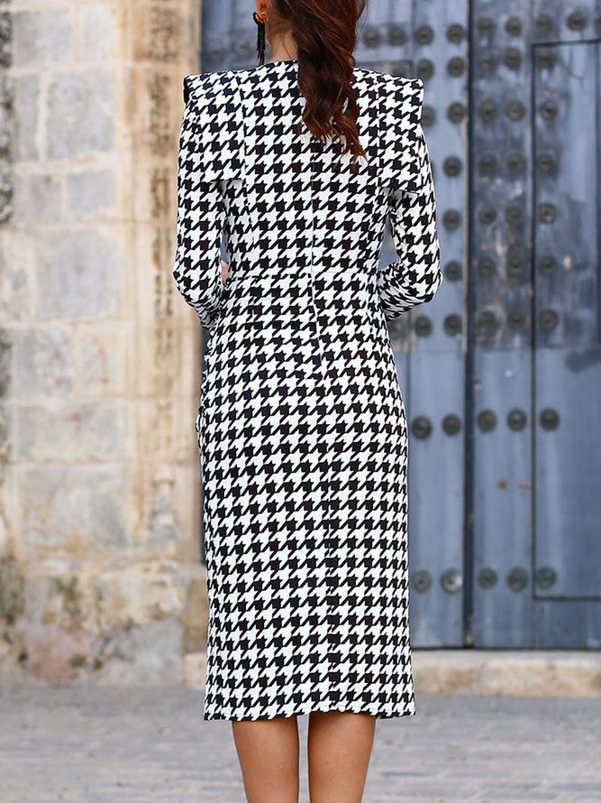 V-Ringad Elegant Houndstooth Regular Fit Klänning