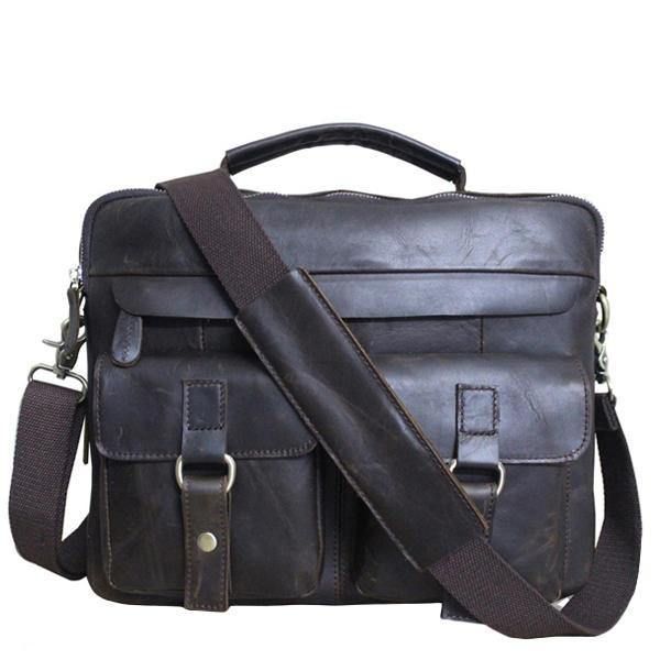 Äkta Läder Sling Portfölj Vintage Handväska Dual Use Messenger Bag För Män