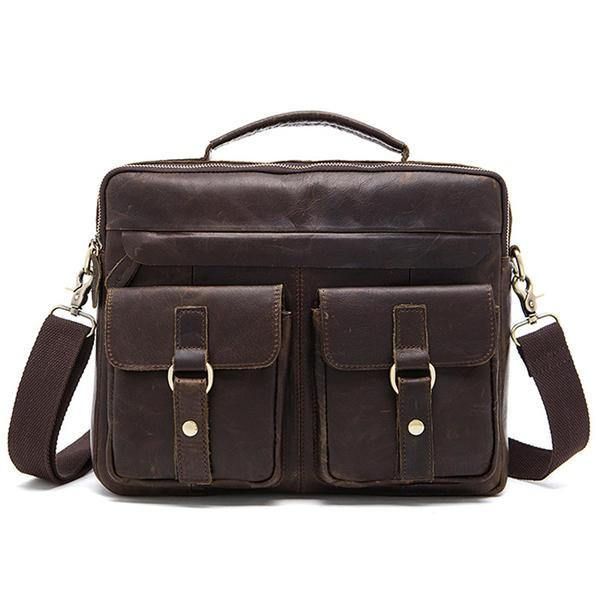 Äkta Läder Sling Portfölj Vintage Handväska Dual Use Messenger Bag För Män