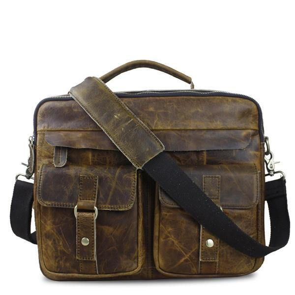 Äkta Läder Sling Portfölj Vintage Handväska Dual Use Messenger Bag För Män