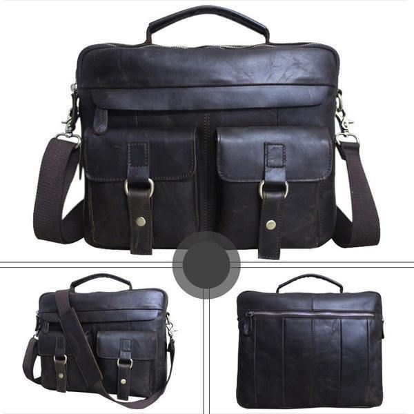 Äkta Läder Sling Portfölj Vintage Handväska Dual Use Messenger Bag För Män