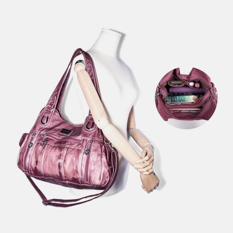 Angel Kiss Kvinnor Pu-Läder Multi-Carry Enfärgad Crossbody-Väska Axelväska Tote Handväska