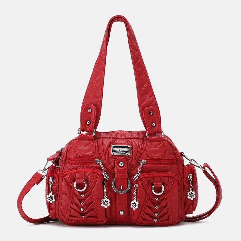 Angel Kiss Kvinnor Pu-Läder Multi-Carry Enfärgad Mode Casual Axelväska Crossbody Bag Handväska