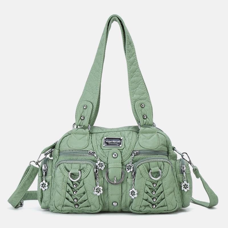 Angel Kiss Kvinnor Pu-Läder Multi-Carry Enfärgad Mode Casual Axelväska Crossbody Bag Handväska