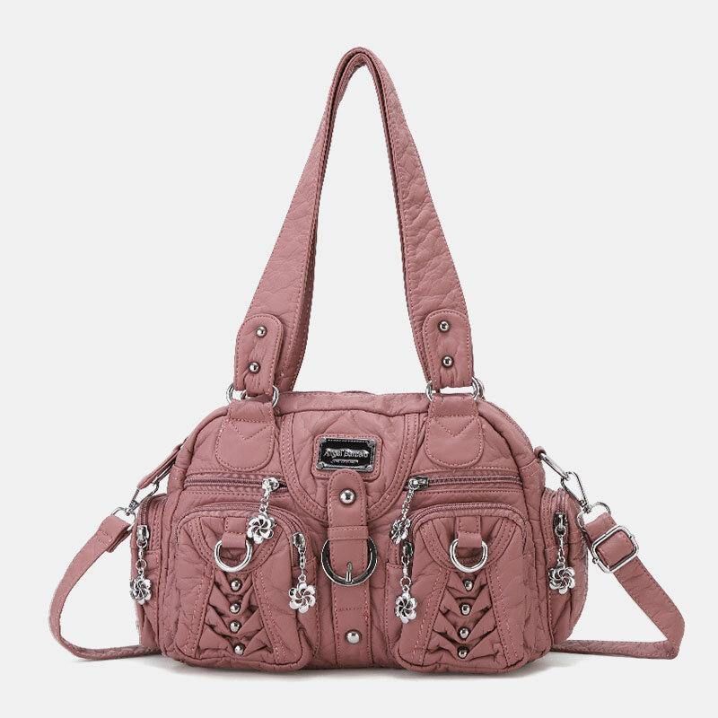 Angel Kiss Kvinnor Pu-Läder Multi-Carry Enfärgad Mode Casual Axelväska Crossbody Bag Handväska