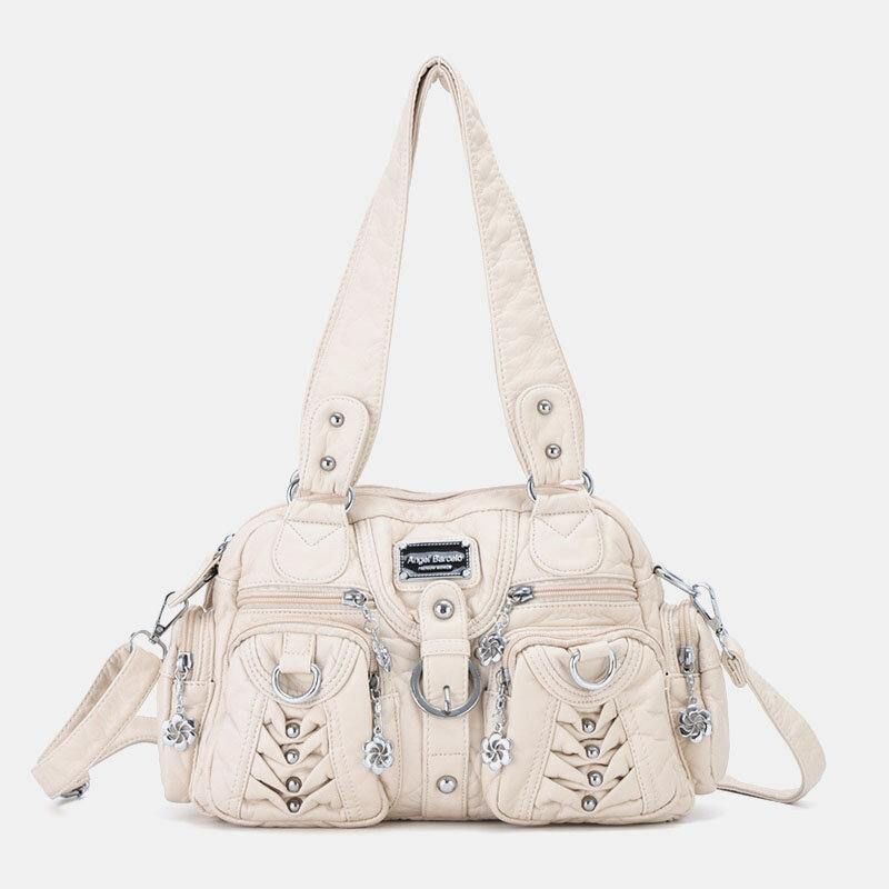 Angel Kiss Kvinnor Pu-Läder Multi-Carry Enfärgad Mode Casual Axelväska Crossbody Bag Handväska