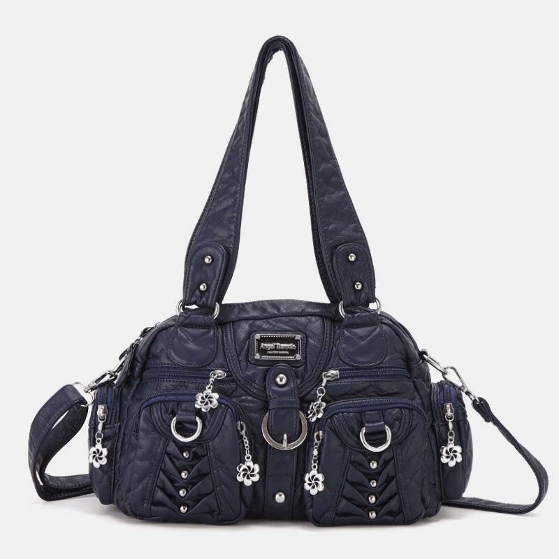 Angel Kiss Kvinnor Pu-Läder Multi-Carry Enfärgad Mode Casual Axelväska Crossbody Bag Handväska