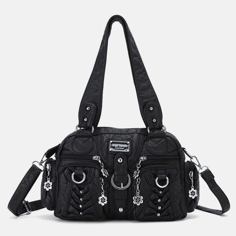 Angel Kiss Kvinnor Pu-Läder Multi-Carry Enfärgad Mode Casual Axelväska Crossbody Bag Handväska