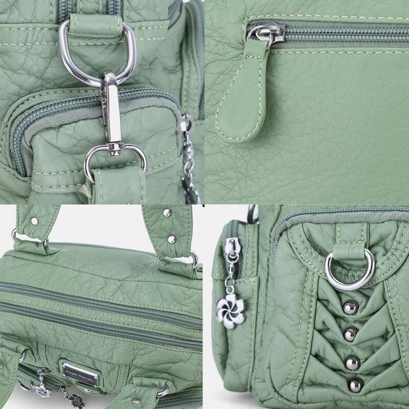 Angel Kiss Kvinnor Pu-Läder Multi-Carry Enfärgad Mode Casual Axelväska Crossbody Bag Handväska