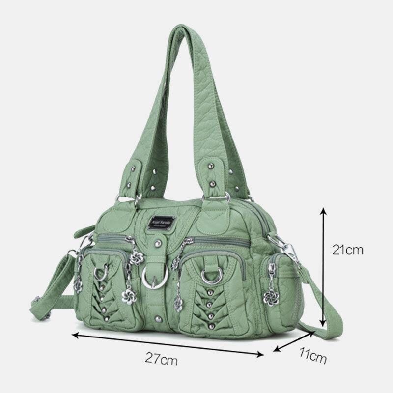 Angel Kiss Kvinnor Pu-Läder Multi-Carry Enfärgad Mode Casual Axelväska Crossbody Bag Handväska