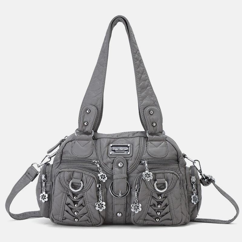 Angel Kiss Kvinnor Pu-Läder Multi-Carry Enfärgad Mode Casual Axelväska Crossbody Bag Handväska