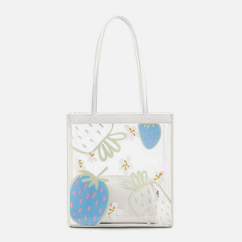 Dam 2St Vattentät Transparent Print Frukt Pvc Multi-Carry Handväska Tote