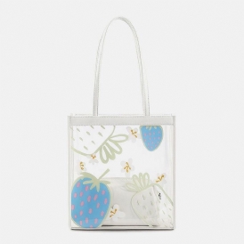 Dam 2St Vattentät Transparent Print Frukt Pvc Multi-Carry Handväska Tote