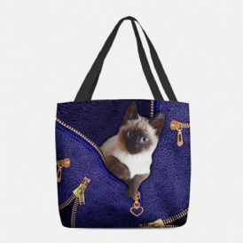 Dam Canvas Söt 3D Tre-Dimensional Cat Pattern Casual Axelväska Handväska Tote