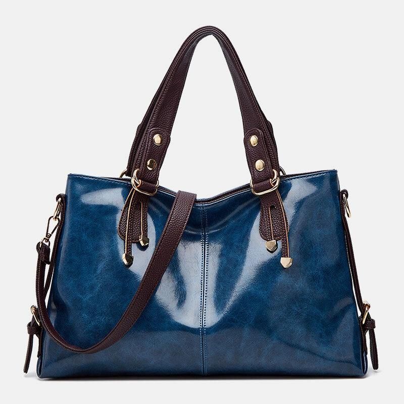 Dam Konstläder Retro Litchi-Mönster Handväska Med Stor Kapacitet Axelväska Crossbody-Väska Tote