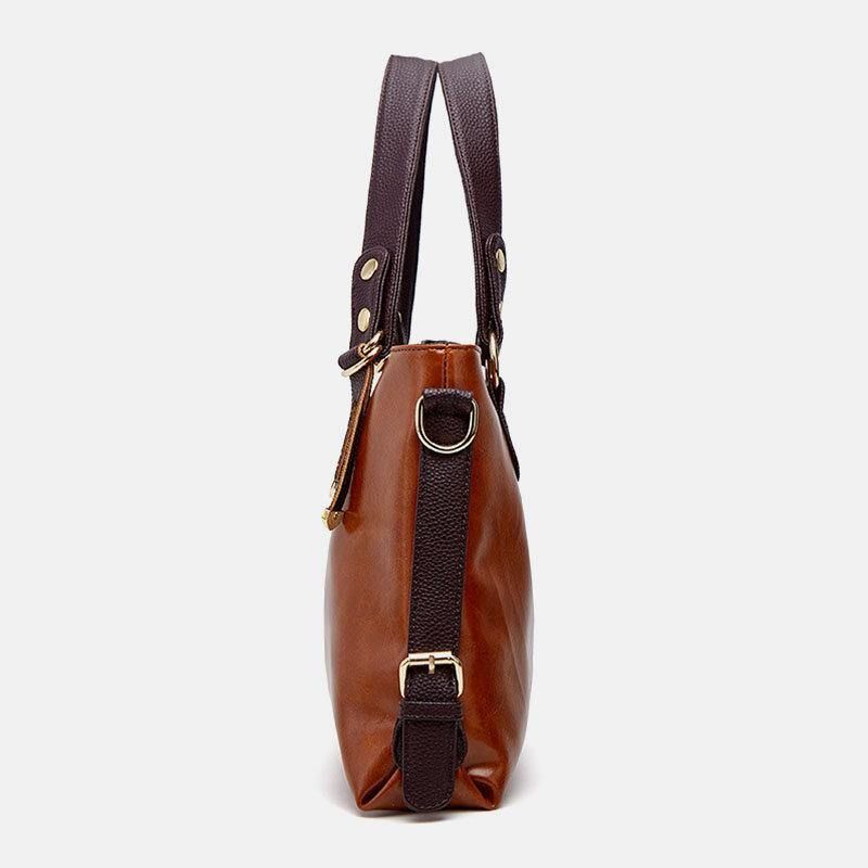 Dam Konstläder Retro Litchi-Mönster Handväska Med Stor Kapacitet Axelväska Crossbody-Väska Tote