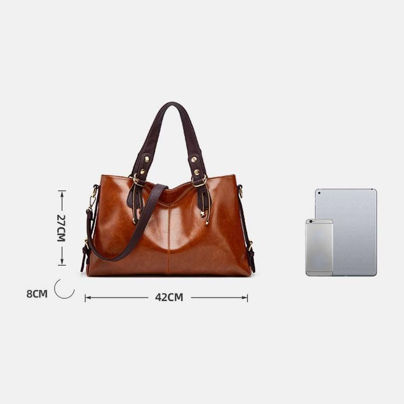 Dam Konstläder Retro Litchi-Mönster Handväska Med Stor Kapacitet Axelväska Crossbody-Väska Tote