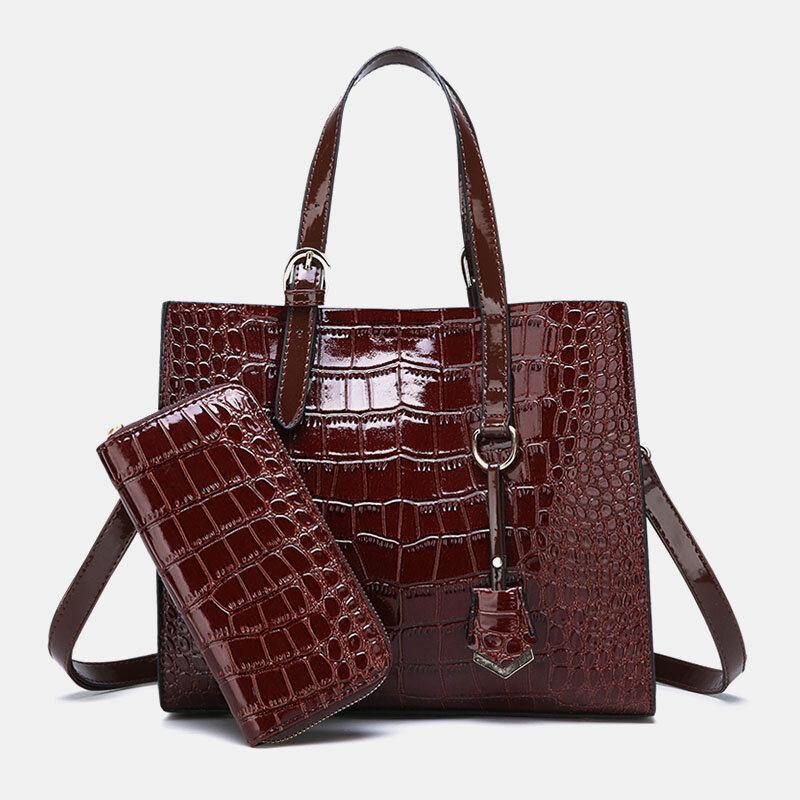 Kvinnor 2 St Alligator Pu Multi-Pocket Handväska Med Stor Kapacitet Crossbody Bag Tote