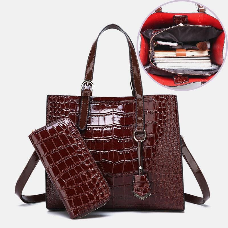 Kvinnor 2 St Alligator Pu Multi-Pocket Handväska Med Stor Kapacitet Crossbody Bag Tote