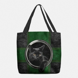 Kvinnor Canvas Söt Cartoon Black Cat Print Handväska Tote Axelväska