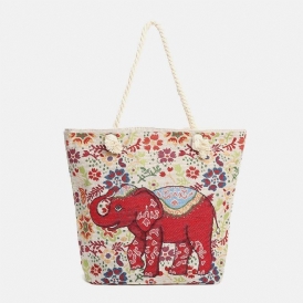 Kvinnor Elephant Printed Large Capacity National Tote Handväska