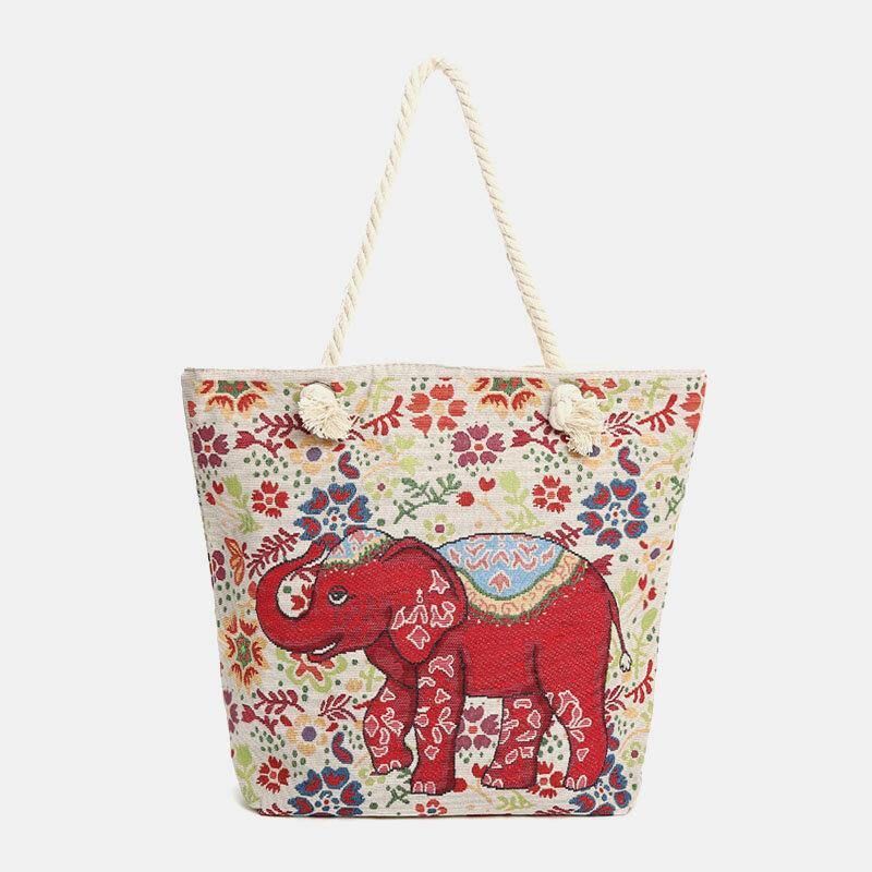 Kvinnor Elephant Printed Large Capacity National Tote Handväska