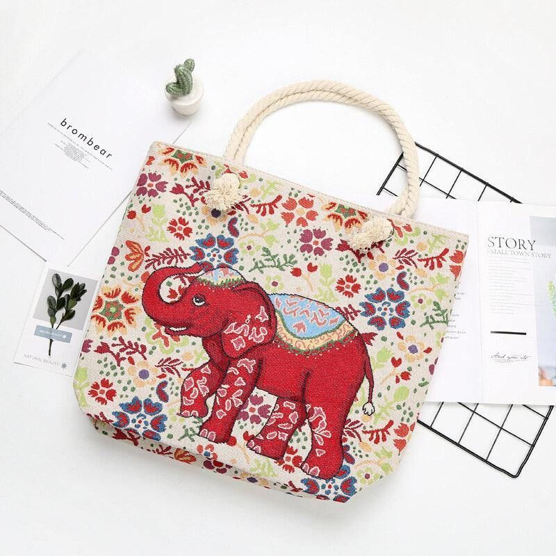 Kvinnor Elephant Printed Large Capacity National Tote Handväska