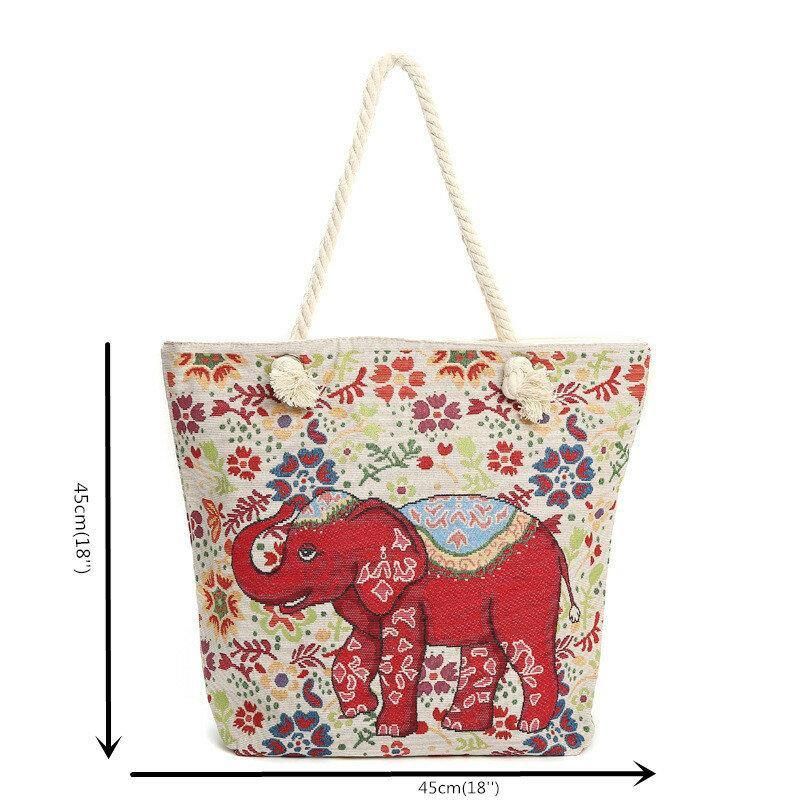 Kvinnor Elephant Printed Large Capacity National Tote Handväska