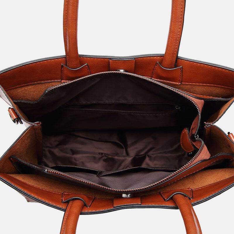 Kvinnor Faux Leather Retro Multi-Pocket Handväska Med Stor Kapacitet Axelväska Tote