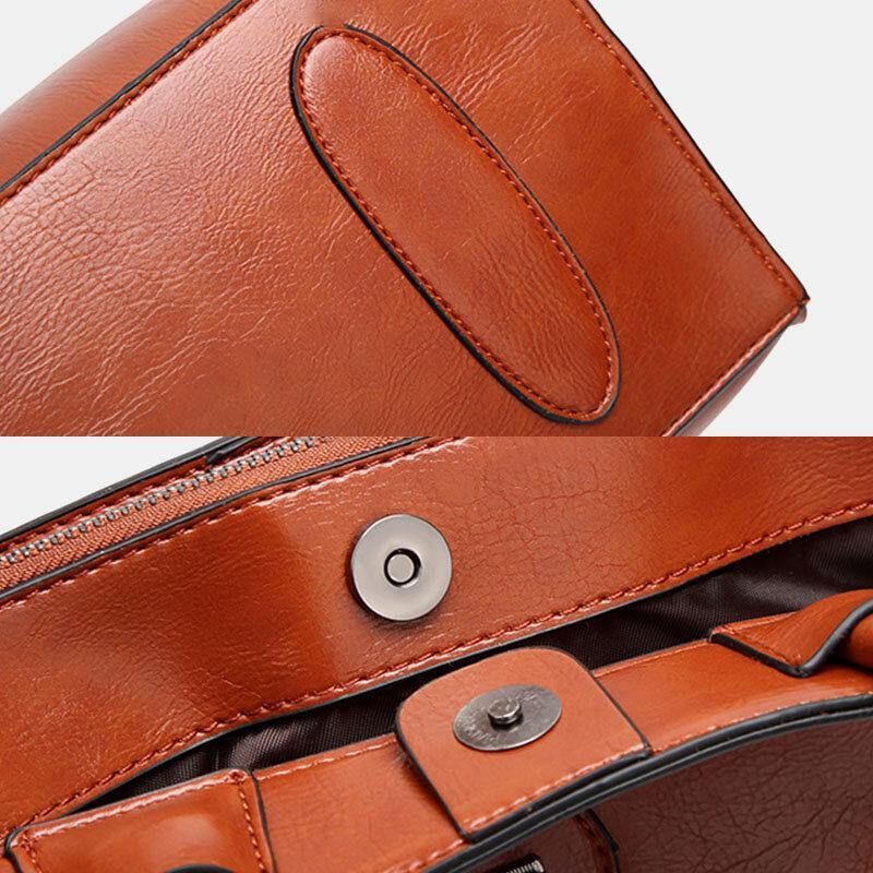 Kvinnor Faux Leather Retro Multi-Pocket Handväska Med Stor Kapacitet Axelväska Tote