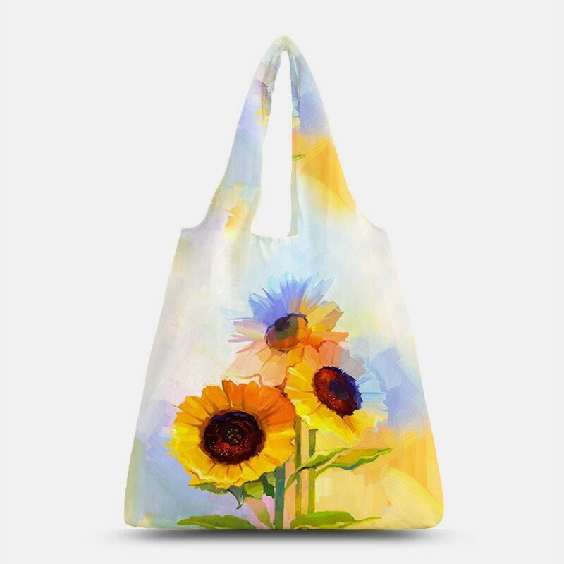 Kvinnor Nylon Tie Dye Solrosmönster Print Sommarväska Axelväska Handväska Tote