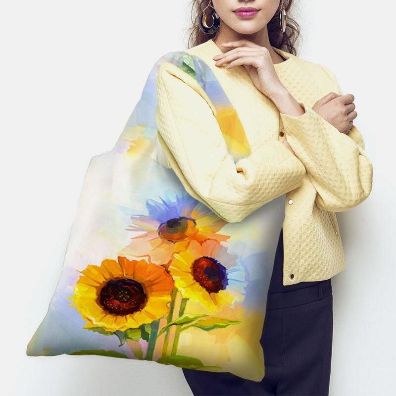 Kvinnor Nylon Tie Dye Solrosmönster Print Sommarväska Axelväska Handväska Tote