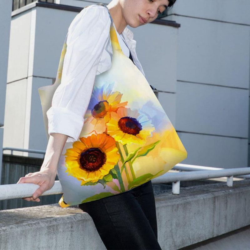 Kvinnor Nylon Tie Dye Solrosmönster Print Sommarväska Axelväska Handväska Tote