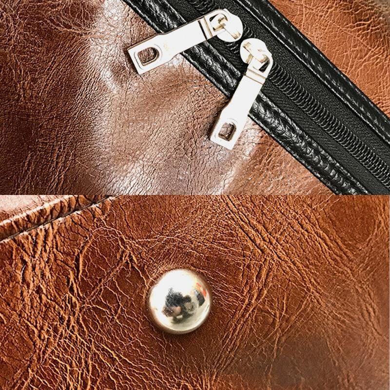 Kvinnor Och Män Läder Retro Handväska Med Stor Kapacitet Business Bagageväska Axelväska Crossbody-Väska