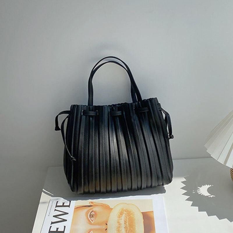 Kvinnor Pu Läder Dragsko Stripe Crossbody Bag Axelväska Handväska Ruched Bag