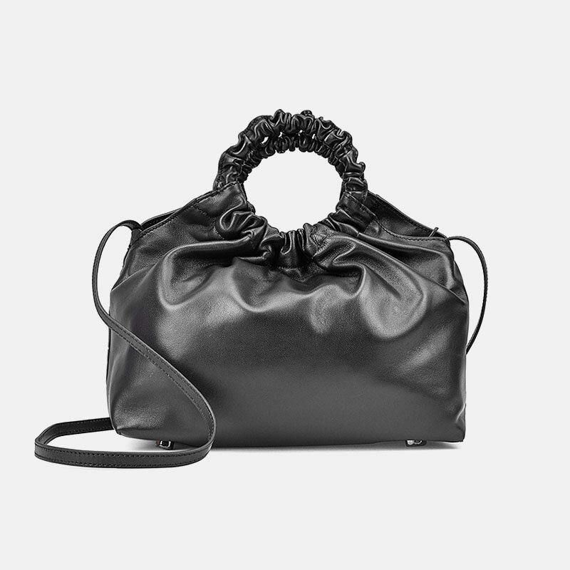 Kvinnor Pu-Läder Enfärgad Skalformad Ruched Bag Handväska Satchel Bag Axelväska Crossbody-Väska