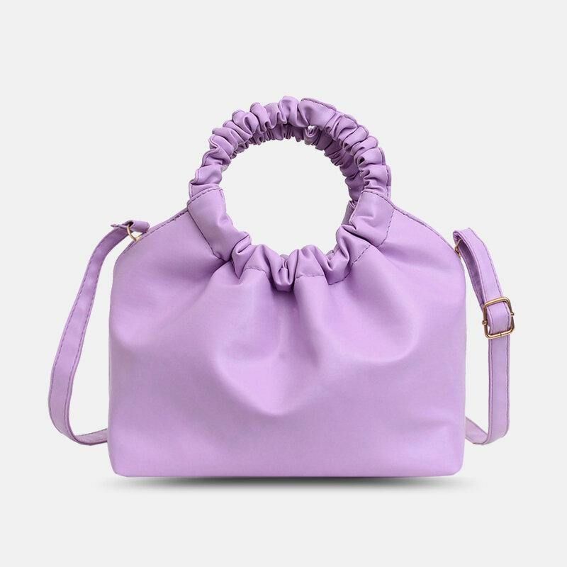 Kvinnor Pu-Läder Enfärgad Skalformad Ruched Bag Handväska Satchel Bag Axelväska Crossbody-Väska