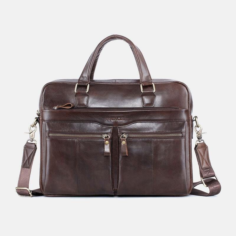 Män Äkta Läder Vintage Retro Multi-Layer Handväska Business Bag