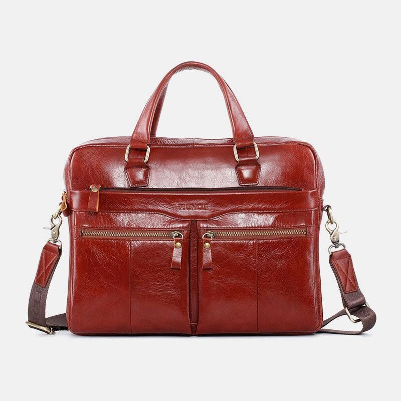 Män Äkta Läder Vintage Retro Multi-Layer Handväska Business Bag