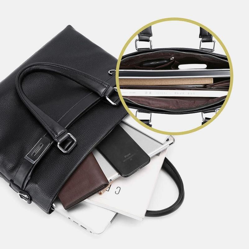 Män Konstläder Business 15.6 Tums Bärbar Datorväska Portföljer Handväska Crossbody-Väska