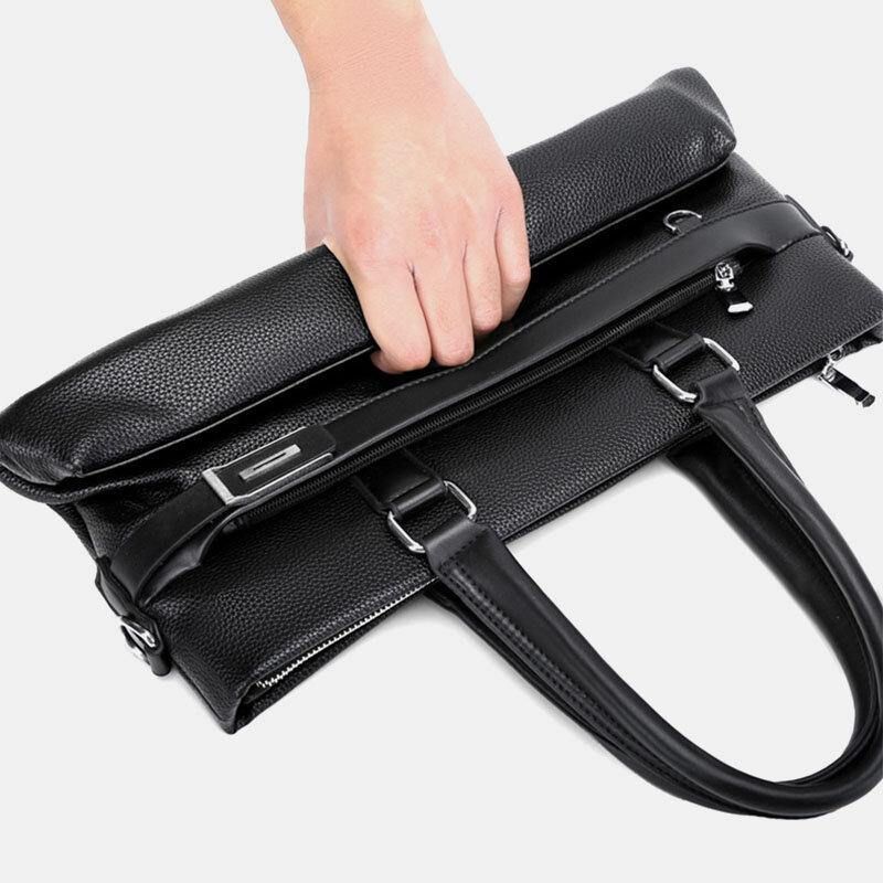 Män Konstläder Business 15.6 Tums Bärbar Datorväska Portföljer Handväska Crossbody-Väska