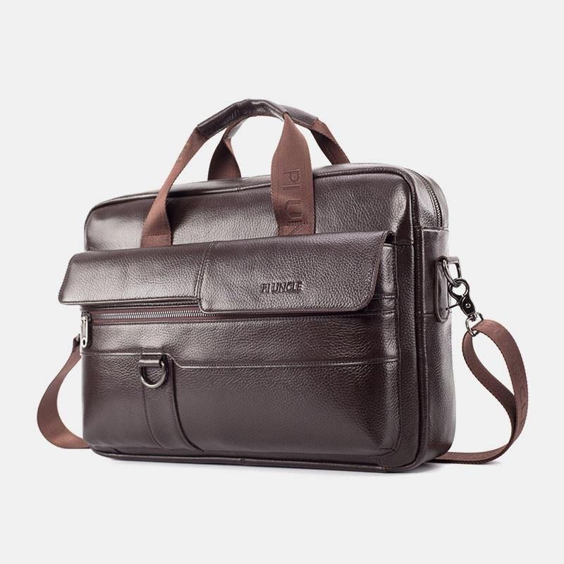 Män Stor Kapacitet Äkta Läder Messenger Bag Handväska