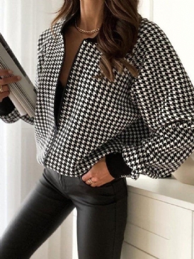 Crew Neck Daily Houndstooth Loose Jacket