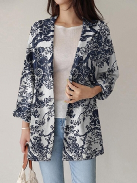 Kvinnor Loose Lapel Full Sleeve Floral Casual Sidofickor Kappa