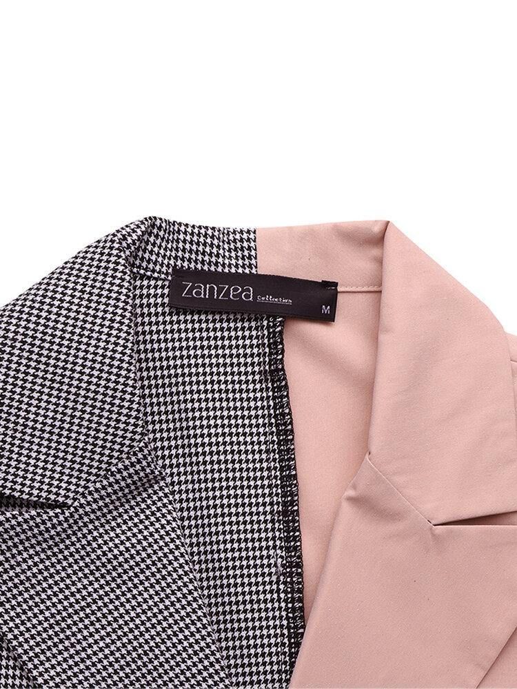 Kvinnor Rutigt Patchwork Bälte Turn-Down Krage Causal Blazers