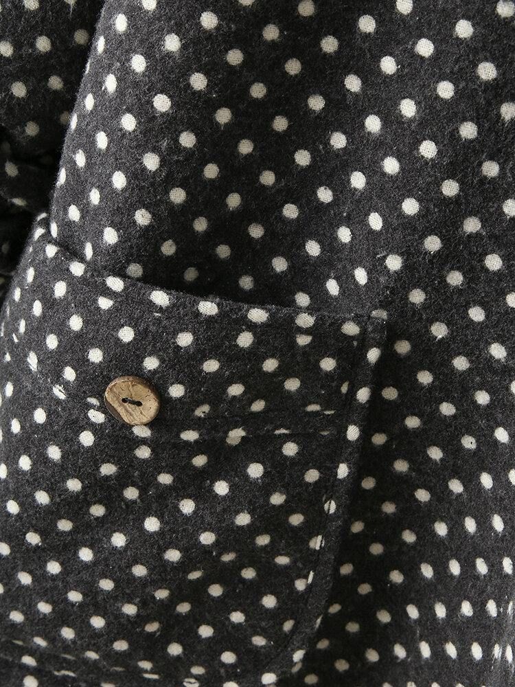 Polka Dot Långärmad Hooded Patchwork Fleece Side Pocket Coats För Kvinnor