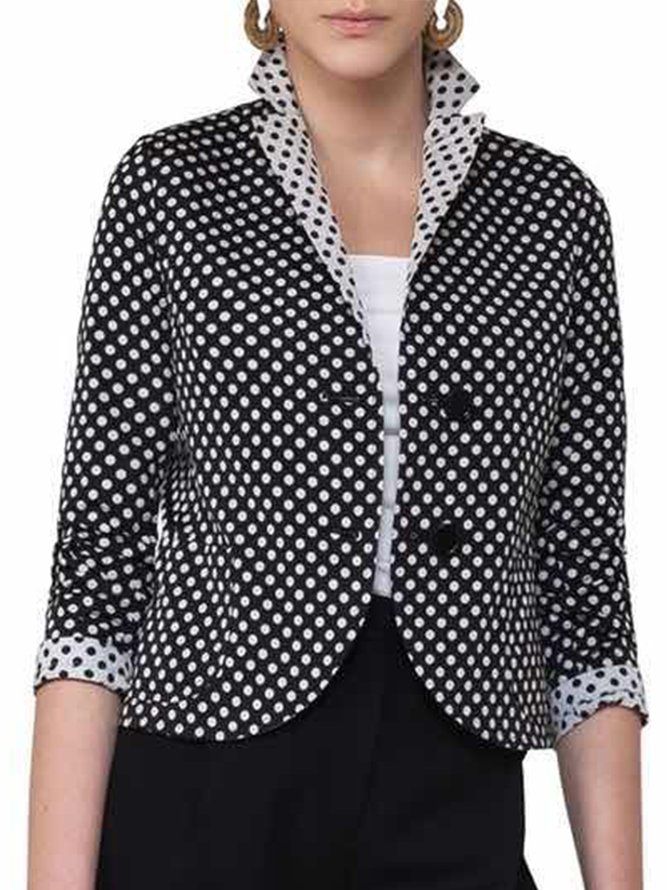 Polka Dots Lapel 3 4 Ärm Color-Block Blazer