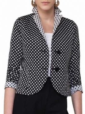 Polka Dots Lapel 3 4 Ärm Color-Block Blazer