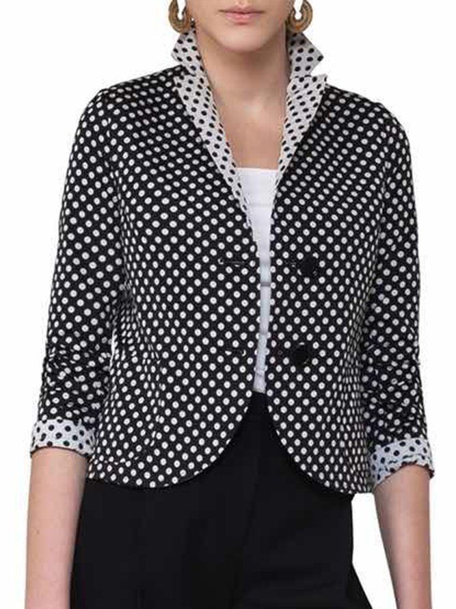 Polka Dots Lapel 3 4 Ärm Color-Block Blazer