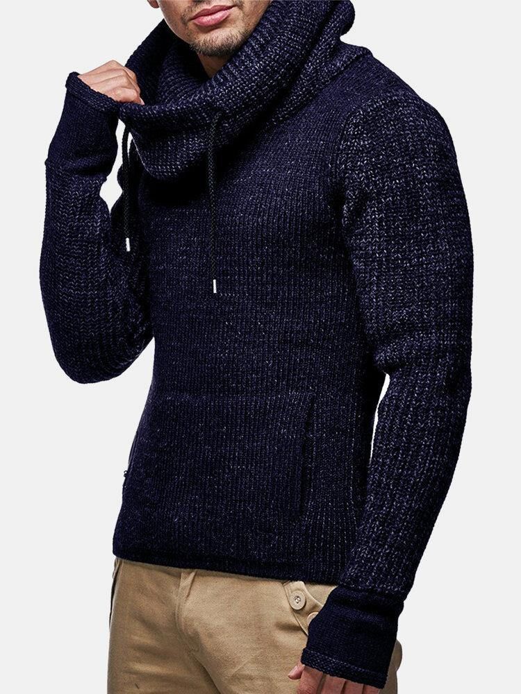 Knit Out Cut Out Manschett För Män Varm Casual Pullover-Tröjor Med Dragsko